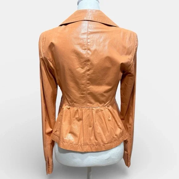 Armani Collezioni Lambskin Leather Jacket Silk Lined Peach Italy‎ Womens 4 - Picture 2 of 13